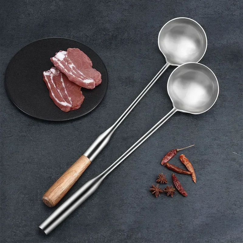 Stainless Steel Chef Cooking Spoon Wok Spoon, Long Handle Soup Spoon Serving Ladle-Kitchen Tools Wok Utensils