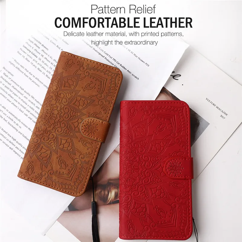 Elegant 3D Datura Flower Flip Case - Leather Wallet Phone Cover with Sling