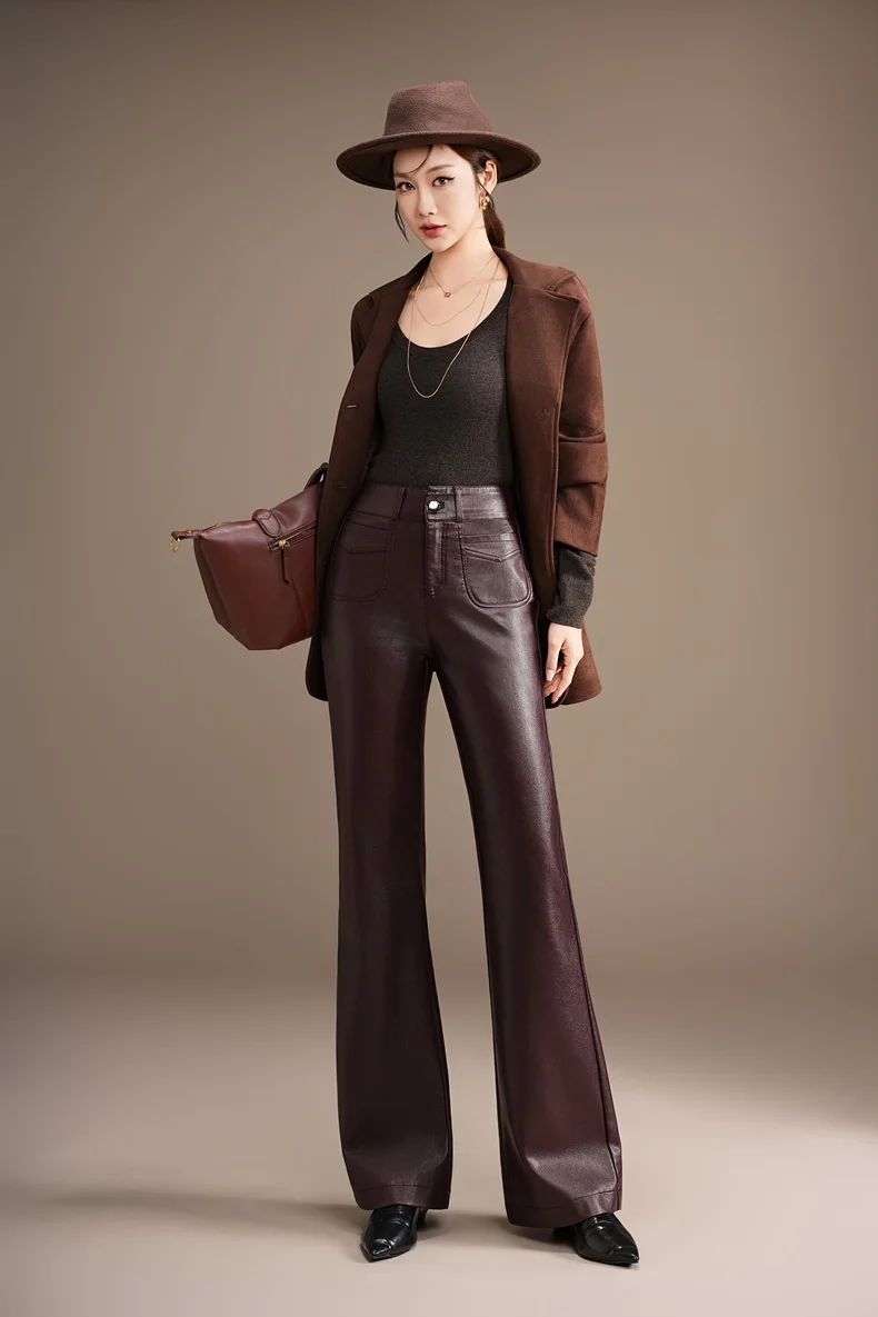 ZUZK Fashion Slimming Pu Leather Flare Pants New Women High Waist Flare Pants PU Leather Trousers Large Size Fashion Warm Pants 69 S0a15cc23985b4423a63aaa6c5d33e539d