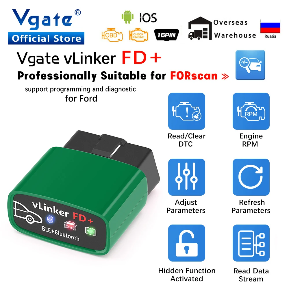 Vgate Vlinker Fd+ Elm327 Bt4.0wireless Forscan For Ford Wifi Elm 327