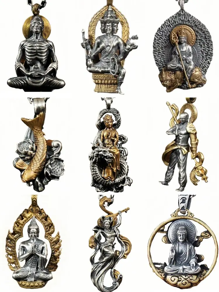 Sacred Amulet Buddhism 14 Buddha Statue Pendant Necklace Wholesale Erawan Buddha Ksitigarbha Bodhisattva Men and Women Jewelry