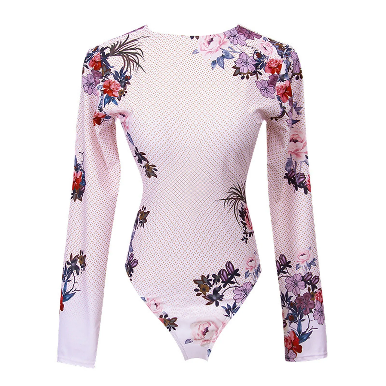 

Women'S Swimsuit One-Piece Zipper Lock Printed Long Sleeve Sun Protection Surf Beachwear High Waisted Monokini Bathing Suit