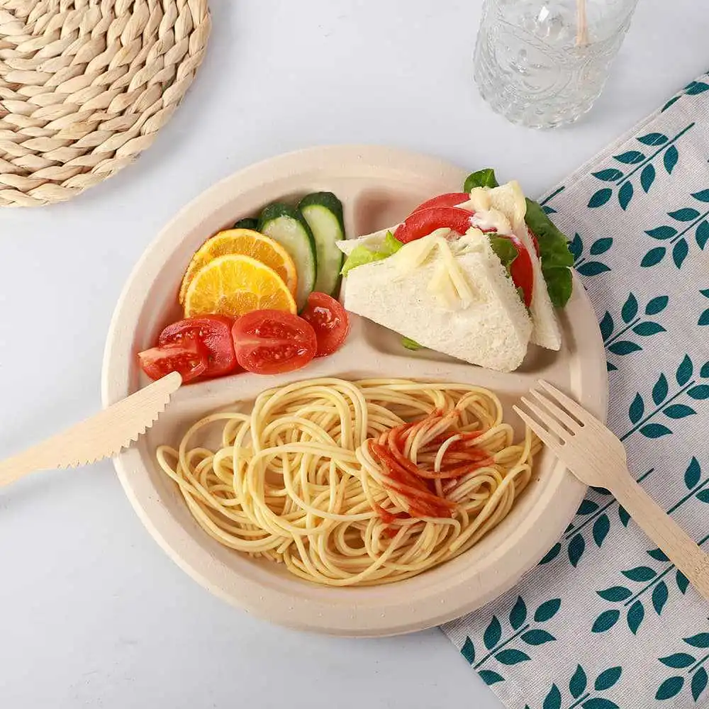 30 Pack Disposable Paper Plates Biodegradabl Bagasse Natural Brown 6 7 8 9 inches Heavy-Duty Dinner Plates Eco-Friendly
