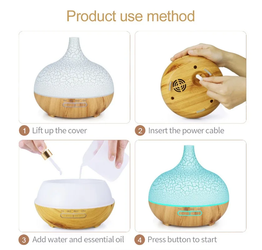 High Quality 400ml Aromatherapy Essential Oil Diffuser Wood Grain Remote Control Ultrasonic Air Humidifier with 7 Colors Light 4