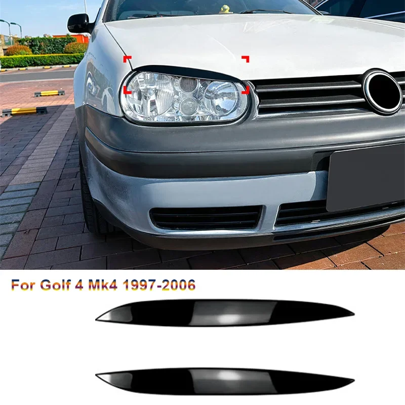 

Автомобильная наклейка для VW Golf 4 Mk4 1997-2006, АБС-пластик, глянцевая черная передняя фара, веки для бровей, декоративные наклейки, отделка автомобиля