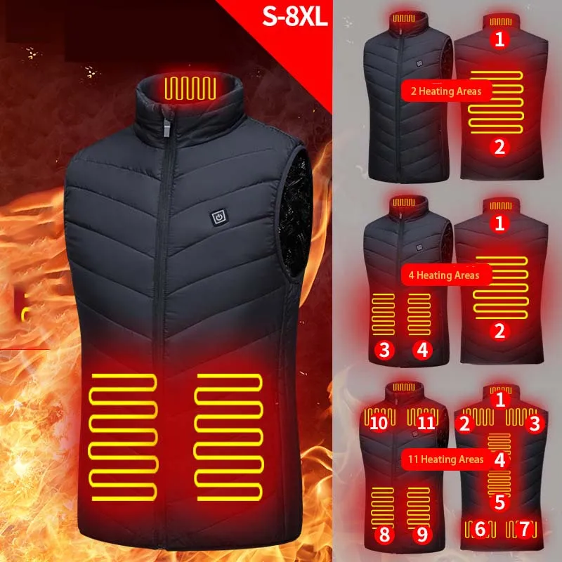 Description Picture 3 of itemIntelligence Heating Vest Jackets Electric Recharging Warm Clothes Hiking Hunting Fishing Wear Men Women's Winter Waistcoat 8XL