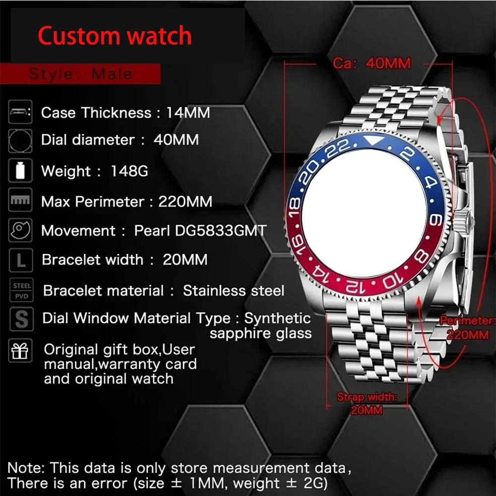 

Custom AAA Brand Men's Mechanical Watch Sapphire Glass Waterproof Swimming Stainless Steel Watches Replicas 904L Steel Luxury