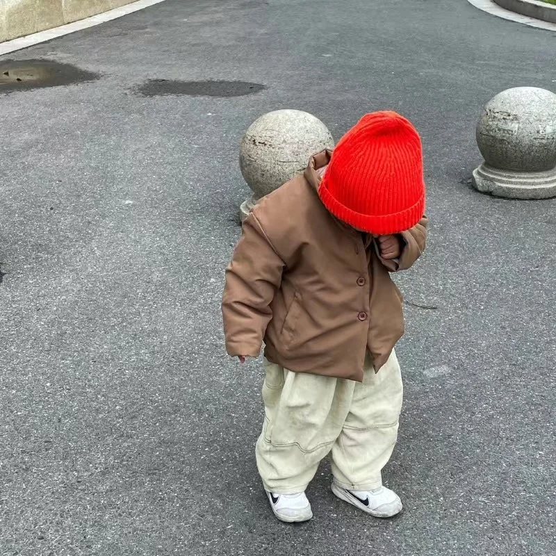 Winter Kids Jacket Thicken Cotton Warm Boys Girls Winter Coat Solid Color Children Retro Style Outwear Windproof Warm Coat