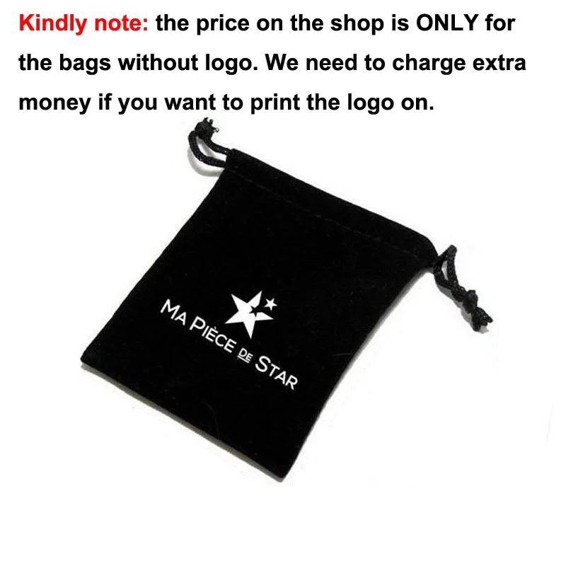 50 Pcs/lot Big Black Velvet Bags Drawstring Gift Pouches For Jewelry Wedding Party Storage Packing Bag Custom Logo Print