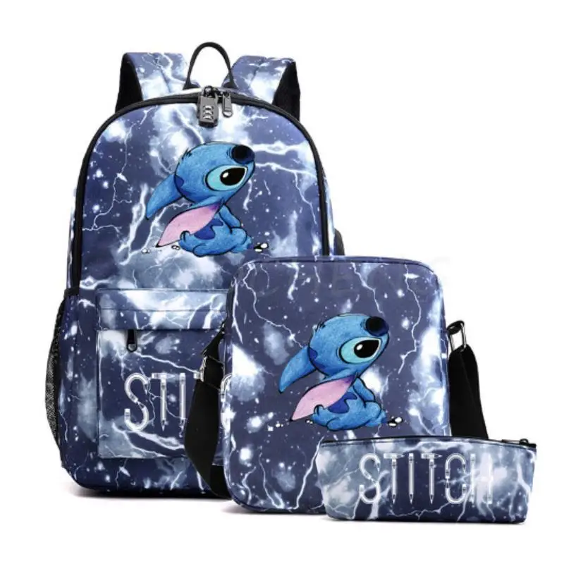 Disney Stitch Backpack 3pcs/Set Cartoon School Bags for Teenagers