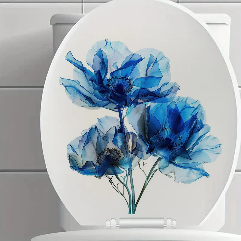 Blue Flowers Self-Adhesive Toilet Stickers Wall Decal Removable Reusable Vinyl Car Sticker For Bathroom Decor C1272#