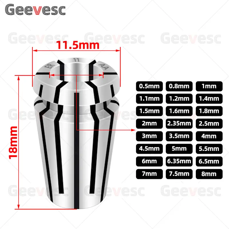 ER11 8mm collet chuck er11 collet set ER spring collet ER11 0.5mm 0.8mm 1.2mm 1.6mm 4mm 6mm 1mm 2mm 3.175 ER spring collet chuck - Image 3