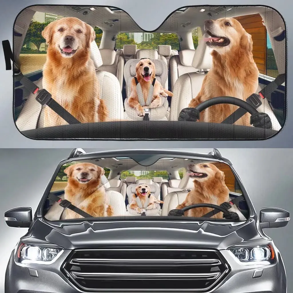 

Golden Retriever Auto Windshield Sun Shade,Funny Golden Retriever Sun Visor Protector Sunshade for Car Truck Vehicle SUV Van,Car