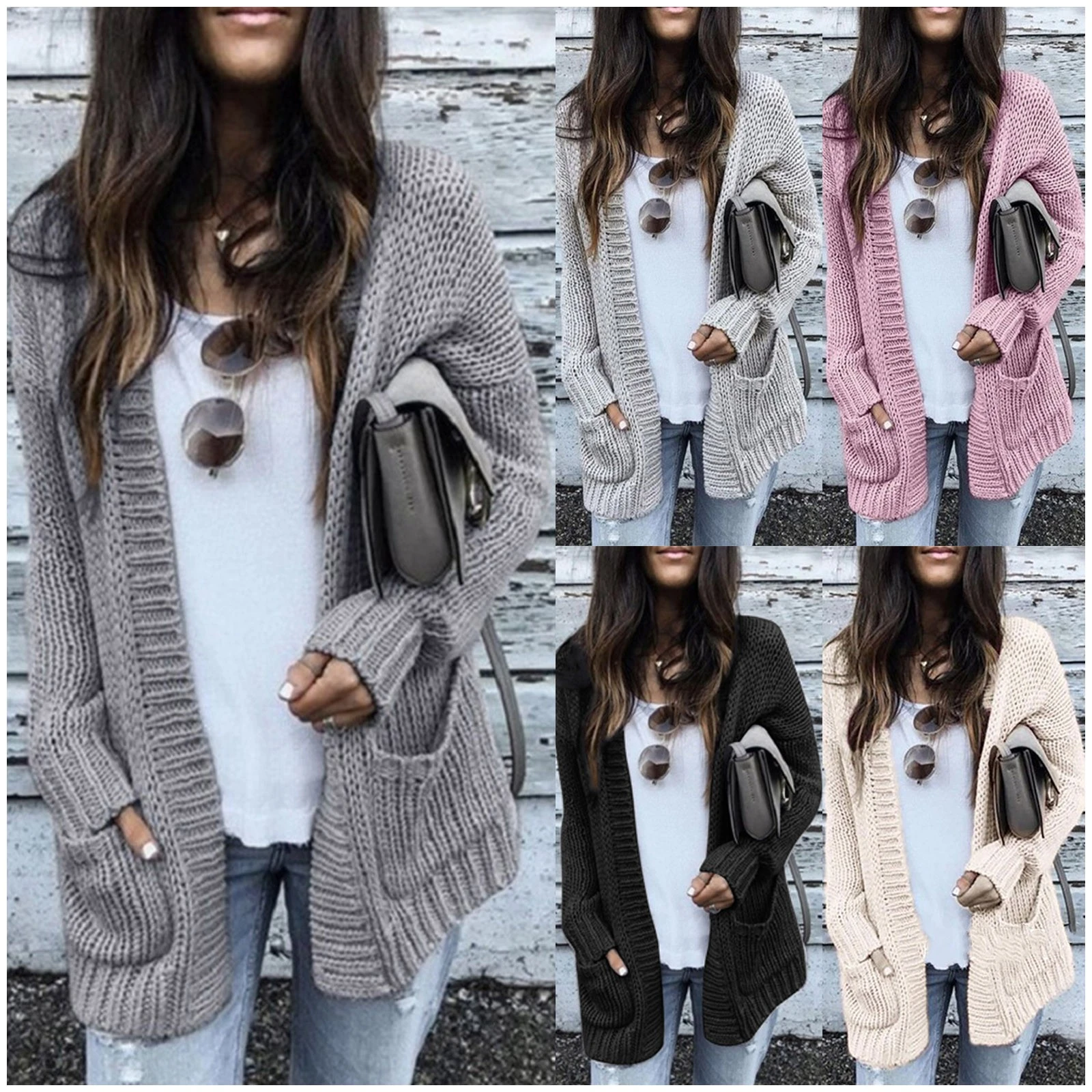 Outfit Sueter Gris Abierto Mujer 