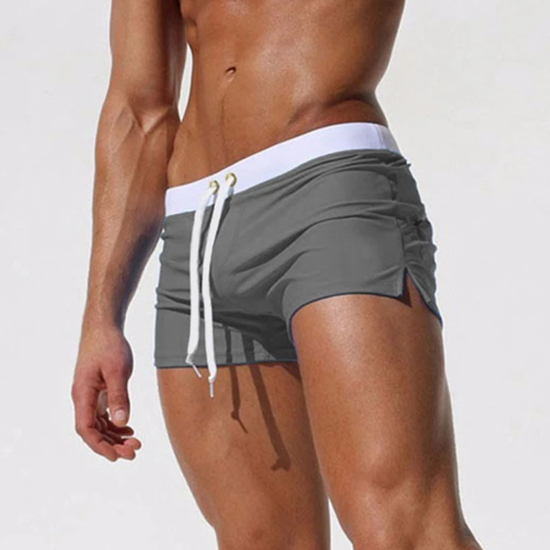 Summer American Style Men's Solid Color Boxer Swimming Trunks Fashion Beach Shorts Breathable  Waterproof Swimming Pants