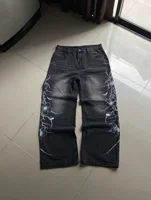 Jean baggy vintage Y2K noir imprimé motif épine, tendance Harajuku, pour hommes et femmes, style streetwear hip-hop décontracté, pantalon large pour couple 6