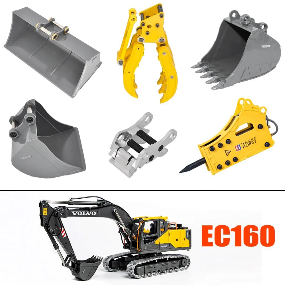 

Double E EC160E Metal Quick Hitch Coupler/ Big Bucket/ Gripper/ Hammer for RC 1:14 E010 E111 Hydraulic Excavator Model