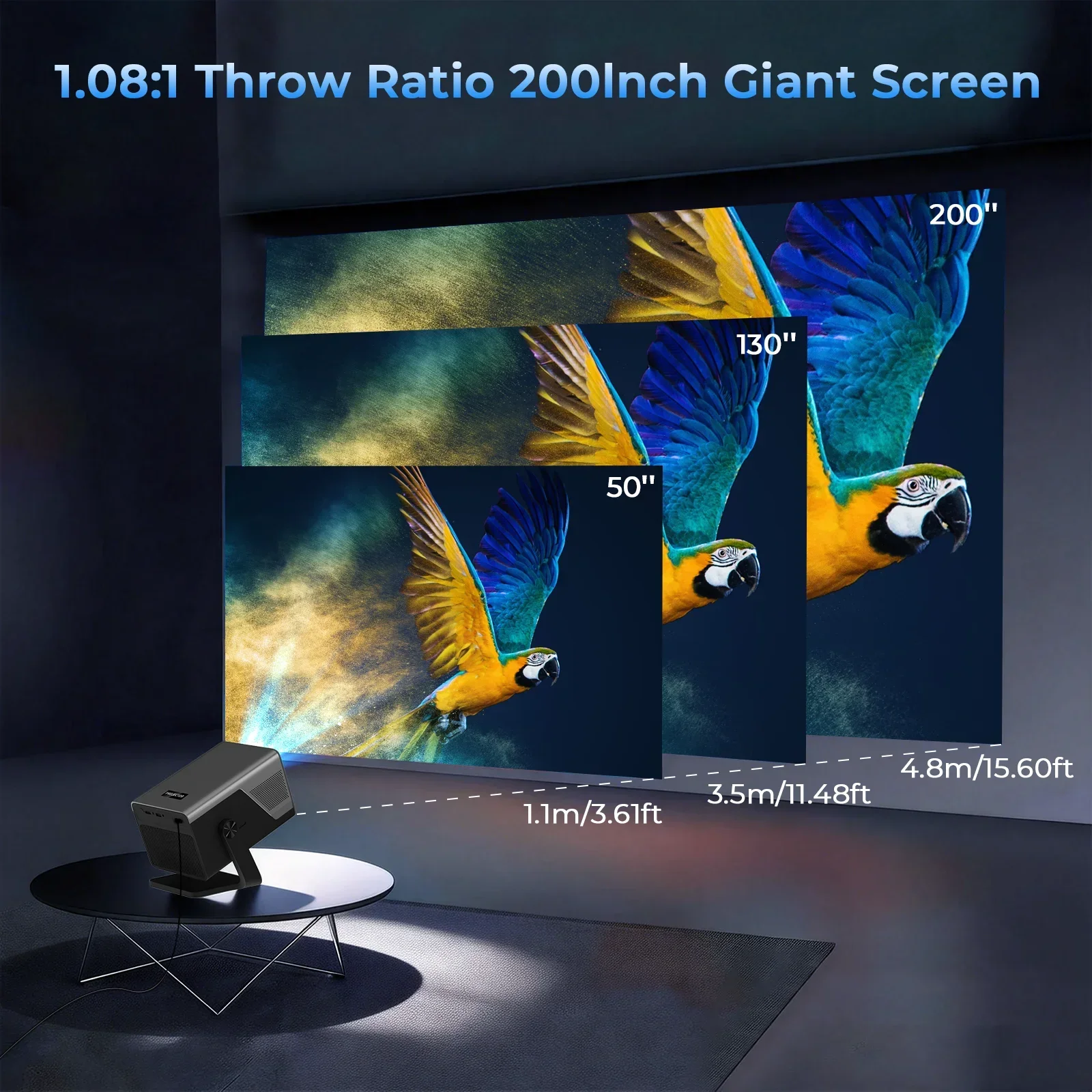 X7 AI 스마트 프로젝터 (안드로이드 14 OS, 돌비, 8K 지원, 1080P UHD 2000 ANSI, Wifi6 & 블루투스5.4, 200인치 디스플레이, 홈 시네마)