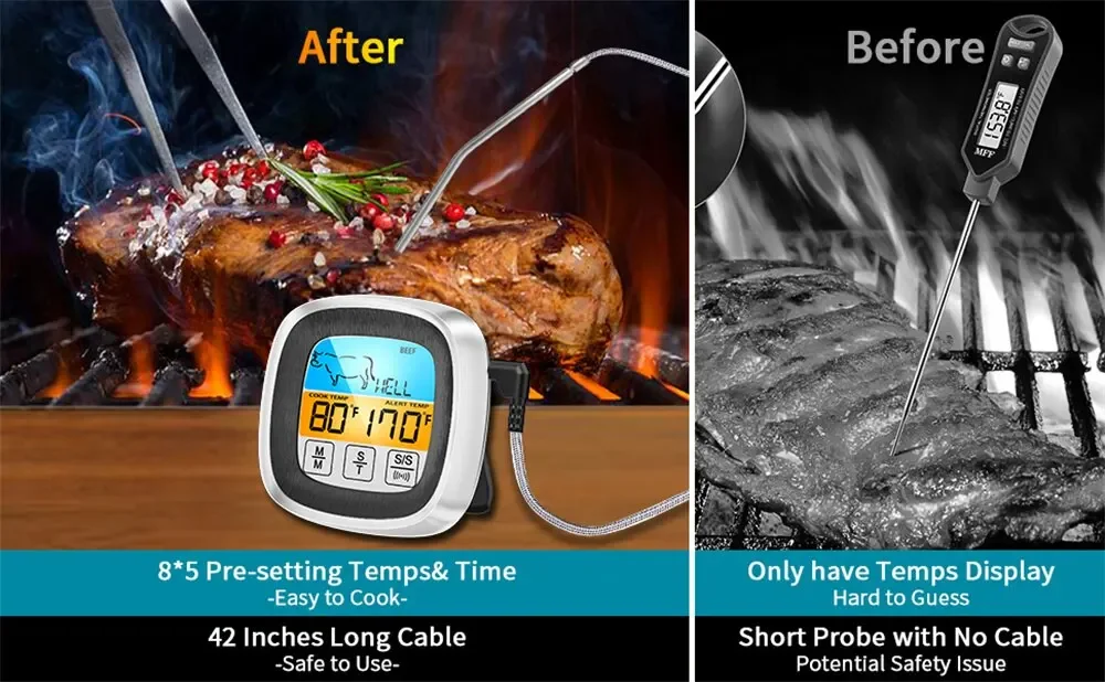 Description Picture 6 of itemDigital Kitchen Thermometer Probe Touch Screen BBQ Meat Beef Food Temperature Measure Tool Steak BBQ Timer Cooking Tools