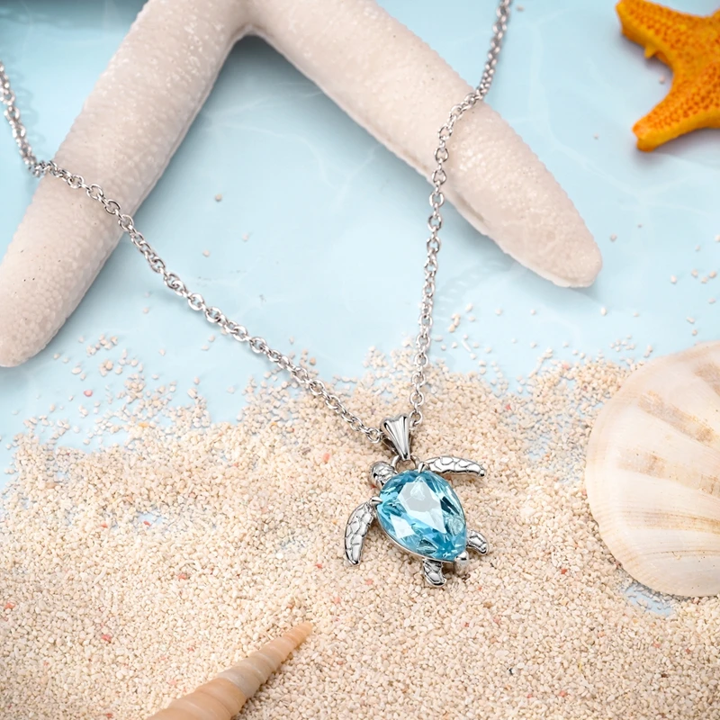 Women's 925 Sterling Silver Sparkling Blue Turtle Jewelry Set Earrings Necklace Ring Fine Birthday Gifts 6