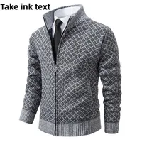 Men's Fashion Plaid Jacket Coat Casual Long Sleeve Stand Collar Slim Fit Autumn Winter Knitted Wear for Young Men
