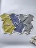 2025 Summer New Baby Short Sleeve Cotton Clothes Set Infant Boy Girl Solid Ribbed T Shirts + Shorts 2pcs Suit Toddler Outfits 1