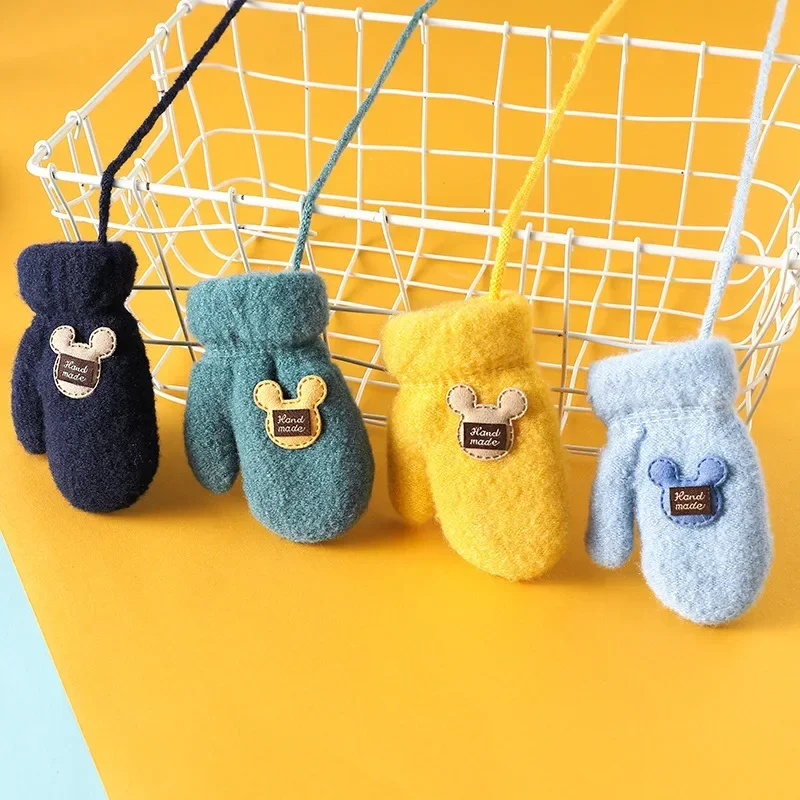 Warm Cartoon Bear Kids Mitten for Boy Girl Chi Korea Cute Bear Toddler Glove Autumn Winter Thicken Furry Mitten for 1-6 Year