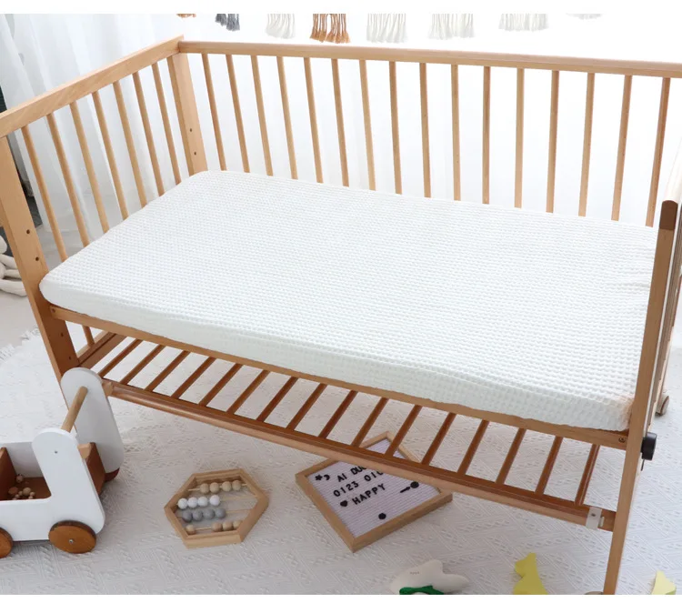 Baby Cot Fitted Sheet Big Waffle Cotton Solid Color Fitted Sheet for Newborn Cot Bed Fitted Sheets Pure Color Mattress Cover