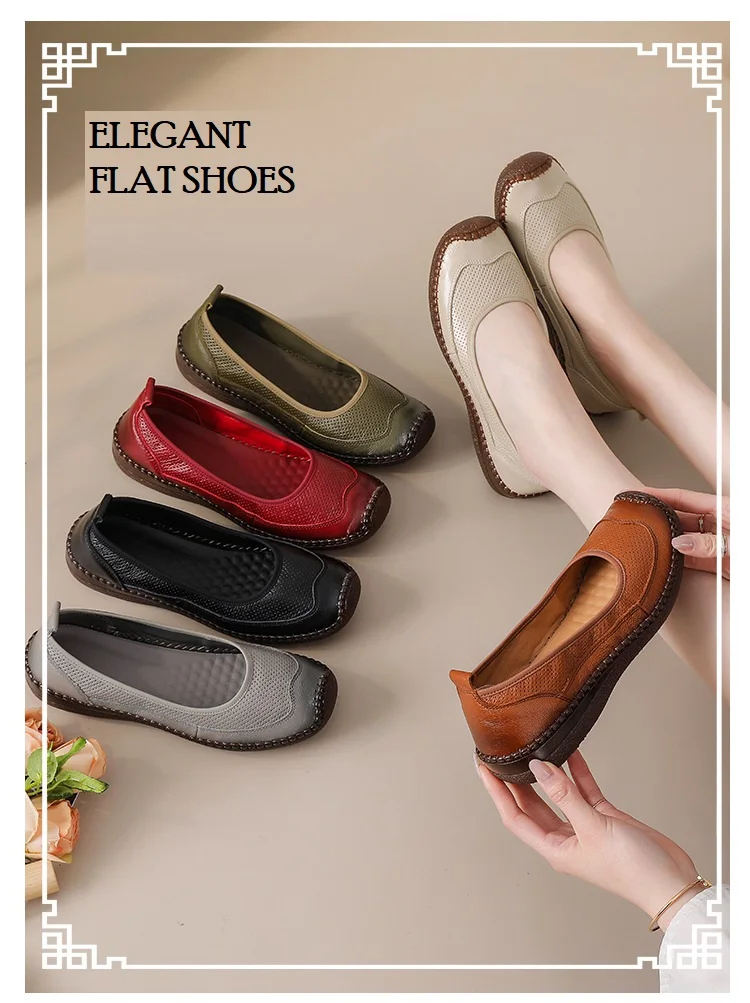 Damen-Mokassins aus Rindsleder, handgenäht, rutschfest, lässige flache Schuhe, für Mütter, Outdoor, flache Schuhe, zum Gehen, Reisen, Alltag, Loafer – Detail 5