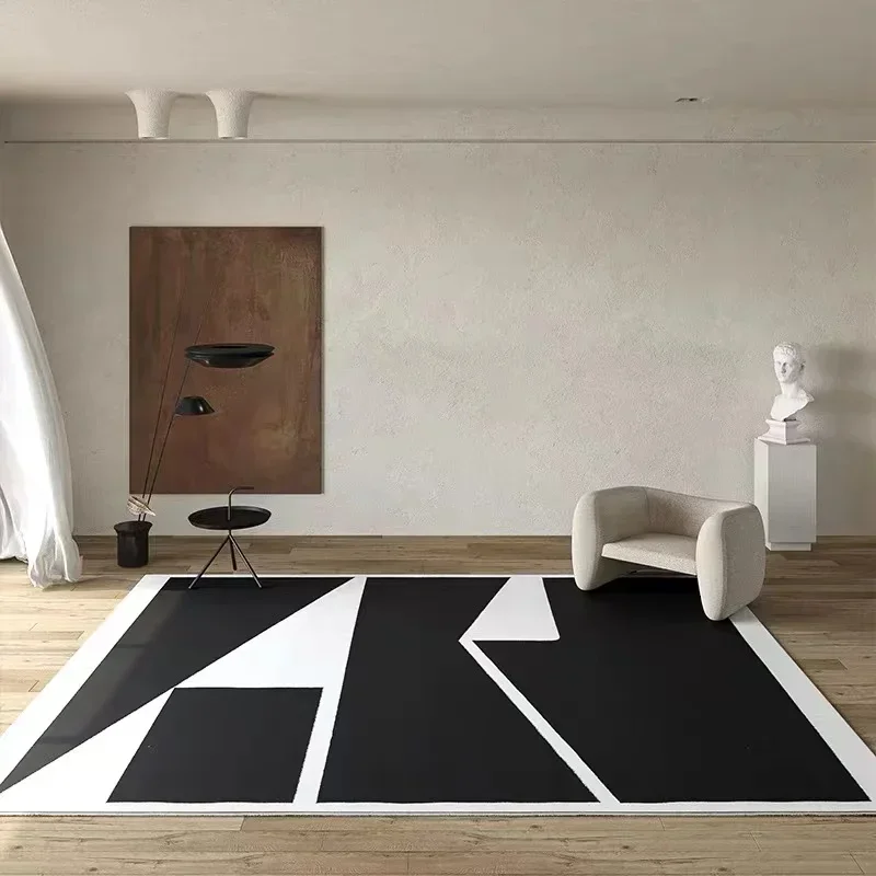 Living Room Carpet Classic Retro Black White Striped Thickened Soft Plaid Bedroom Rug Dirty-resistant Easy-care