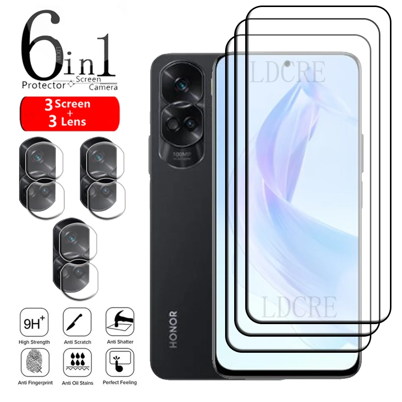 6-in-1 For Honor 90 Lite Glass For Honor 90 Lite Tempered Glass Full Glue HD 9H Screen Protector Huawei Honor 90 Lite Lens Glass glass camera film for honor 50 lite tempered glass huawei honor 30 50 10x lite screen protector honor 50se glass xonor50 lite