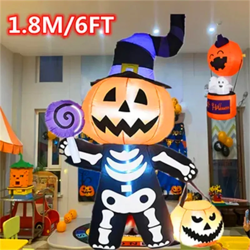 1.8M/6FT Halloween Inflatable Decoration Toy Giant Pumpkin Skull Ghost Outdoor Yard Garden With LED Lights
