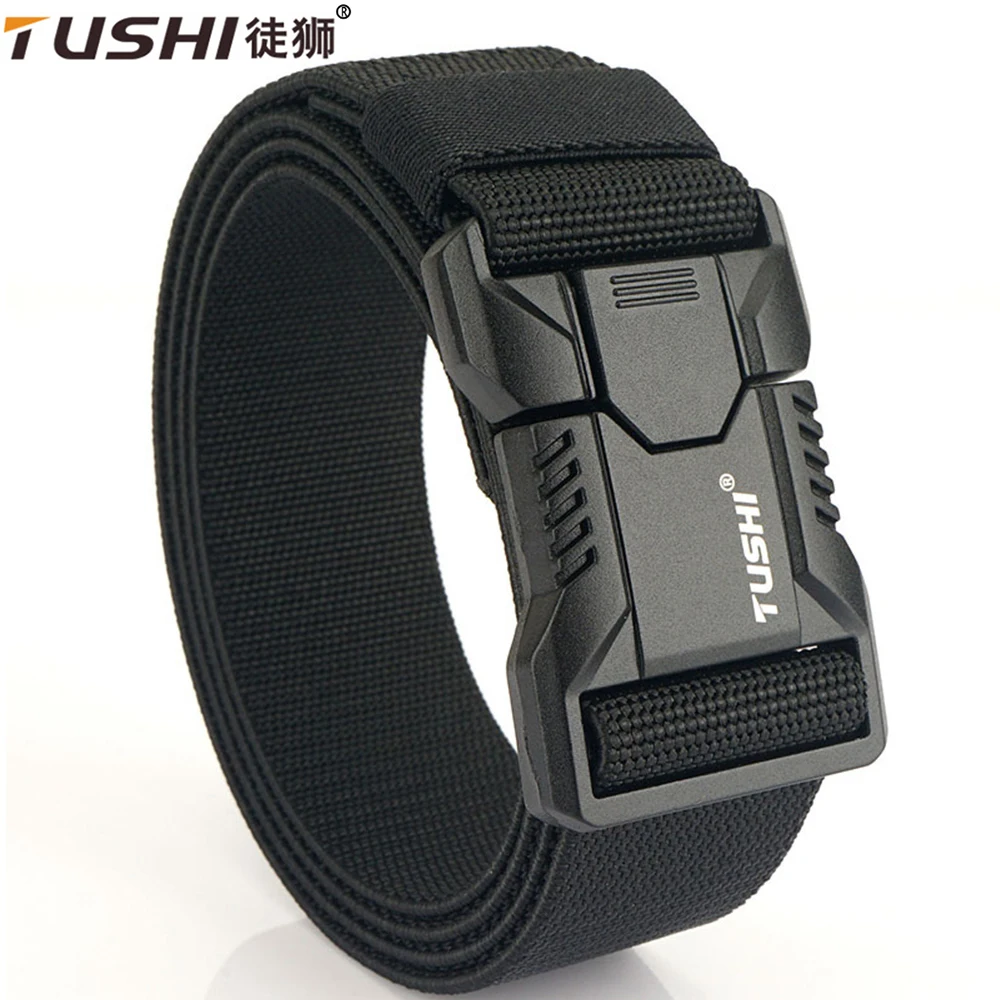 TUSHI New Unisex Elastic Belt Aluminium Alloy Quick Release Buckle Tough Stretch Nylon Men's Military Tactical Belt Accessories mens nylon webbing belts canvas casual fabric tactical belt high quality accessories military jeans army waist strap hb041