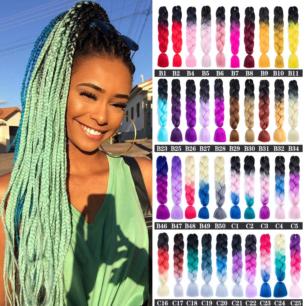 US Ombre Festival Party Synthetic Jumbo Box Braids Hair Extensions Cornrow  Twist