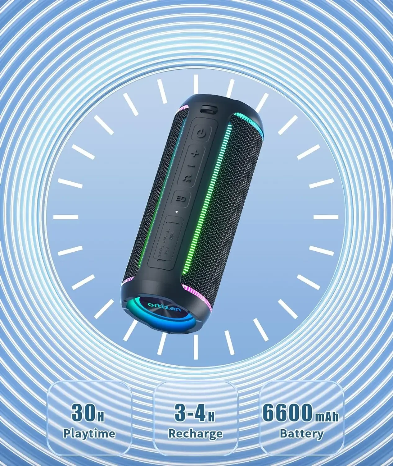 Ortizan Bluetooth Speaker X30, V5.3 Wireless IPX7 Waterproof Shower Speaker,40W HiFi Stereo Sound,TWS Pairing,30H Music Playtime 5