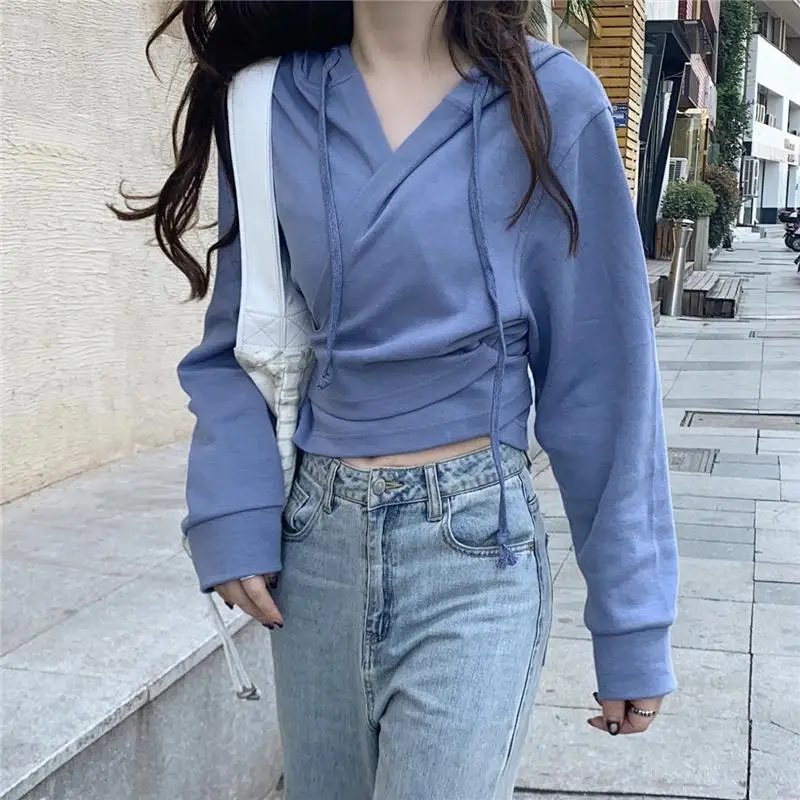 

2021 Autumn New Solid Crop Hoodie Style Sweatshirt Spring Harajuku Casual Fashion Long Sleeve Women Pullovers Tops Hoodies