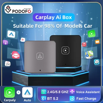 Podofo Ai Box Wired to Wireless Apple CarPlay Box Android Auto Wireless Dongle Activator For Audi Benz VW Toyota Voice Control