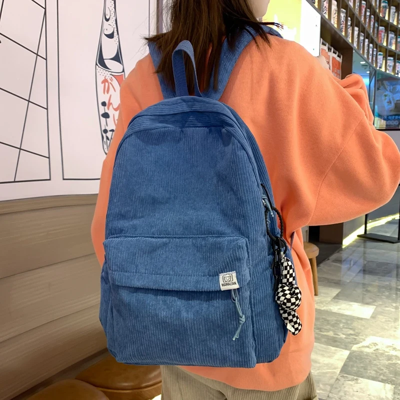 Corduroy Backpacks Solid Cotton School Bags For Teenage Girls 2023 New Simple Leisure Or Travel Bags Winter Soft Satchels