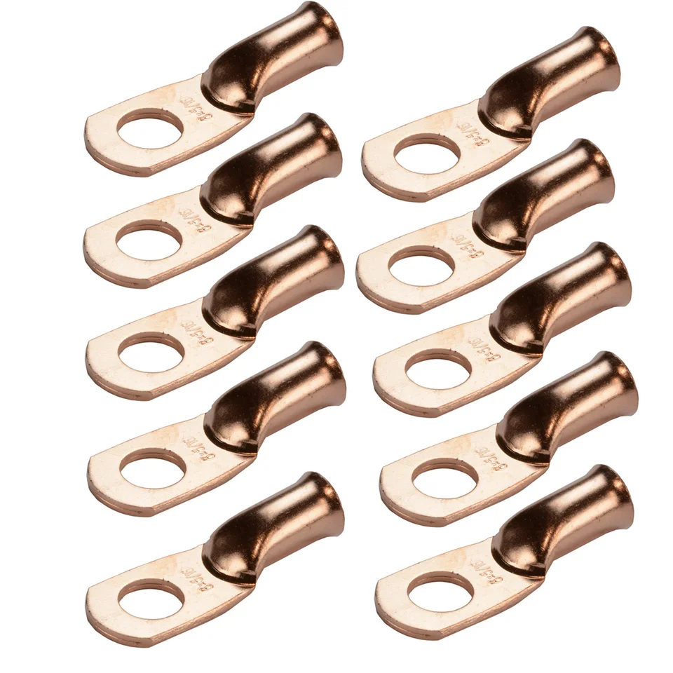 10-Pack Heavy Duty 4AWG Copper Battery Terminals - 5/16" Stud Ring Connectors For Car, Truck, Marine & Solar