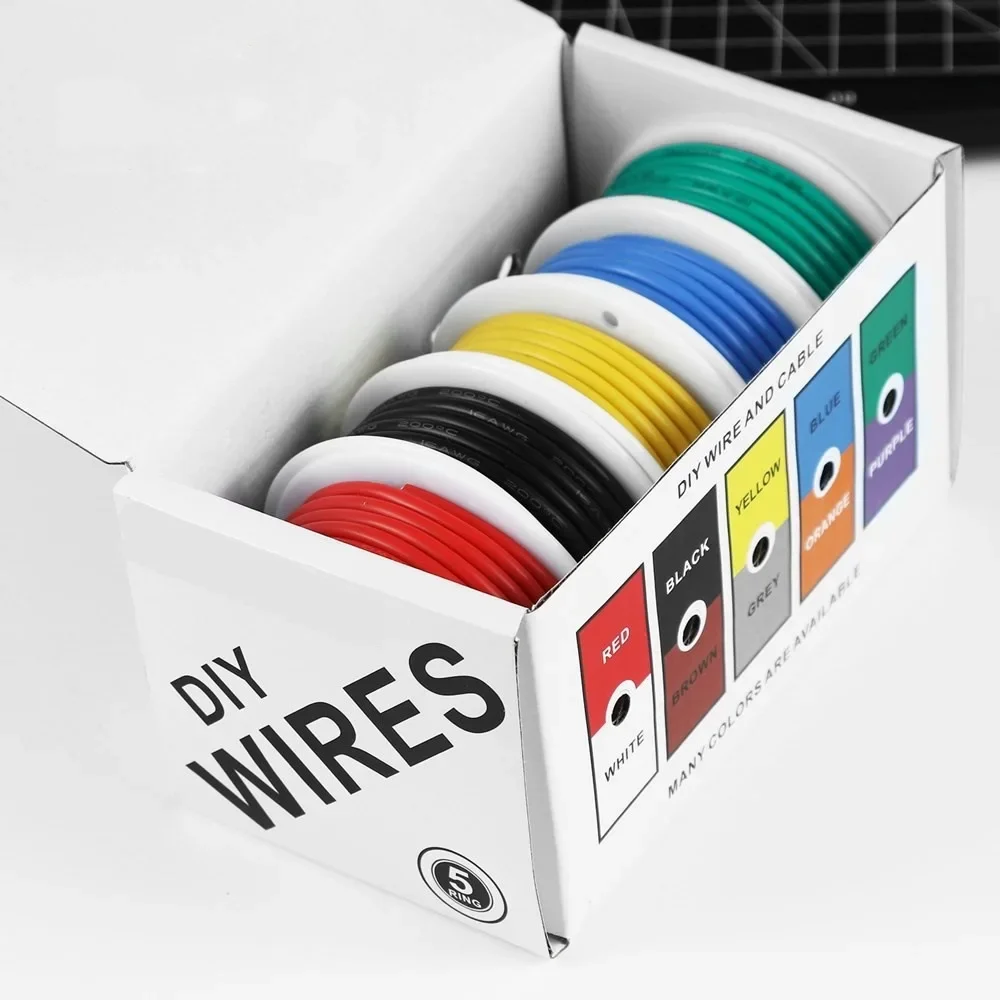Electrical Wire 22AWG Electric Wire Flexible Silicone Wires 22 Gauge Stranded Tinned Copper Wire 5 Colors 16.4ft/5m Each or 32.8ft/10m Each electrical wire