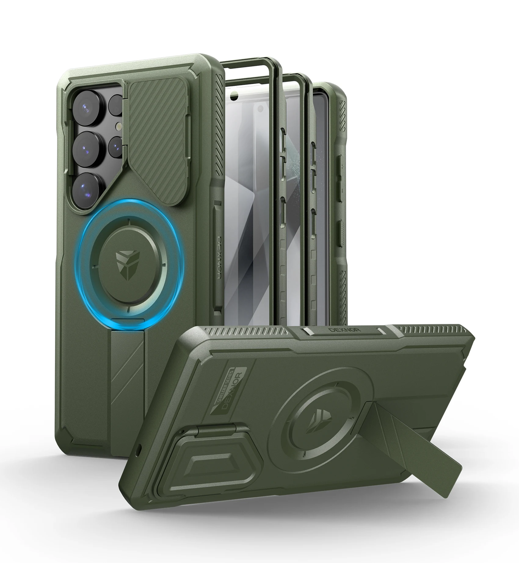 Shockproof Case with Sliding Camera Cover, Screen Protector, and Kickstand