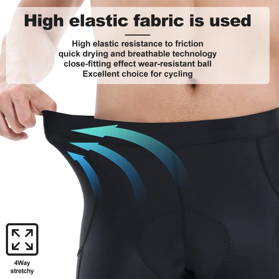 Cycling Knee Shorts 5D Padded Back Pocket Anti-Slip Breathable Biking Riding Half Pants Tights Road Mtb Bike Shorts for Men