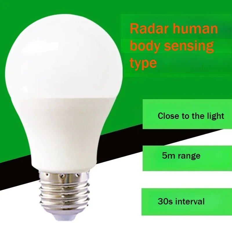 Radar Motion Sensor & Sound-Light Control Bulbs (2 Types)-Auto On/Off LED for Corridor Staircase,Separate Human Induction