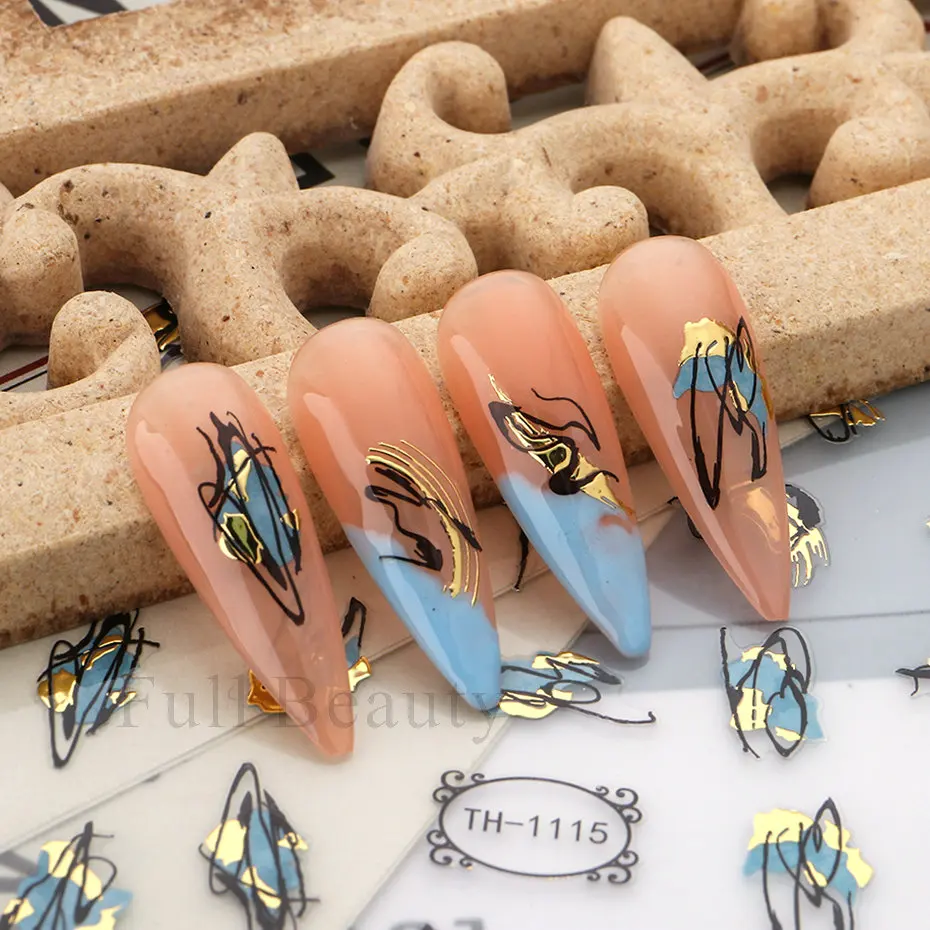 Bronzing Leaves Stickers Nail Stickers Nail Decals Nail Art Decoration for Nails Abstract Lines Painting Decals Flowers Animals Love Adhesive Sliders Decoration FBTH1105