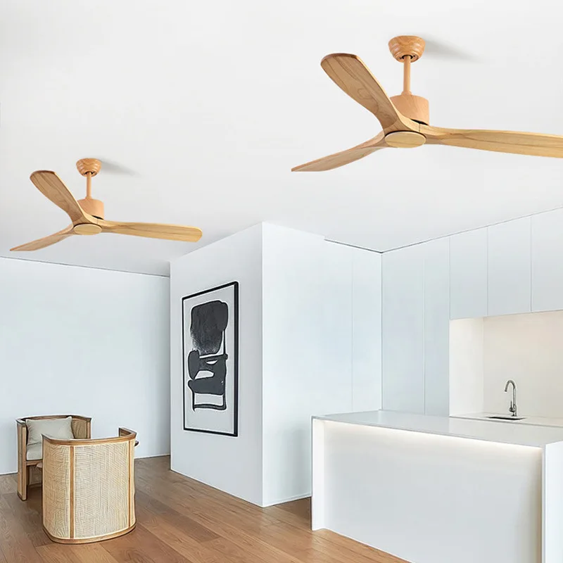 Modern Vintage Wooden Ceiling Fan Without Lights Loft Wood Ceiling Fans with Remote Control Decorative Home fan DC 220v