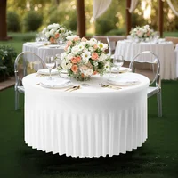 White Polyester Elastic Tablecloth Cover Wedding Banquet Round Spandex Table Skirt Conference Office Tablecloth Party Decoration 1
