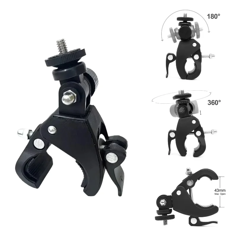 Support rotatif 360° pour caméra action, trépied, moto, vélo - Noir