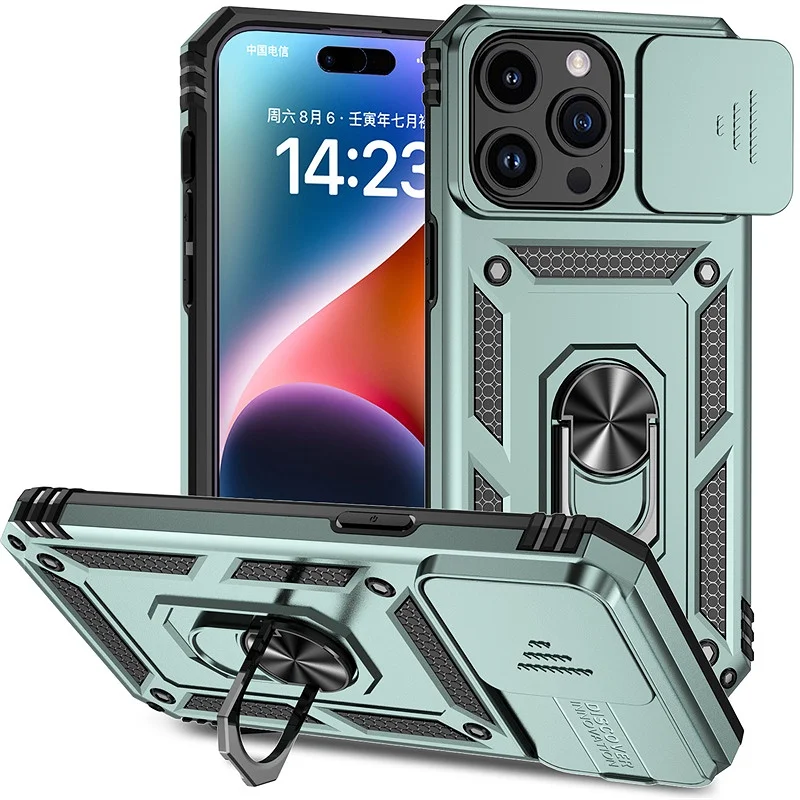 Shockproof Armor Case with Slide Lens Protector and Enhanced Back Cover