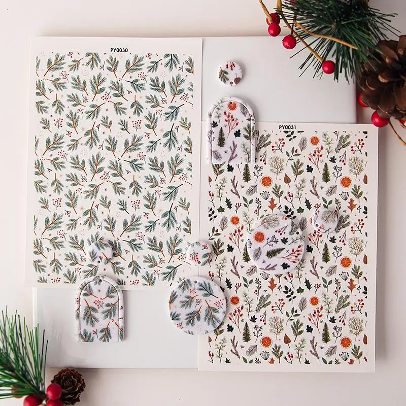 Polymer Clay Special Watercolor Transfer Paper Pastoral Flower Christmas Pattern DIY Soft Pottery Earrings Jewelry Coloring Tool
