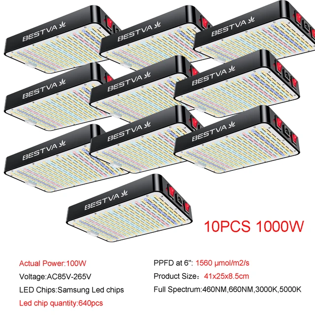 Bestva Led Grow Light Teljes Spektrum 10Db 1000W 301H Növekedés Fitolamp Növények Sátra Hidroponikus Termesztési Rendszer Üvegházhatást Okozó
